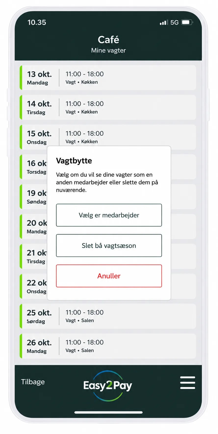 Ændringer i vagtplan