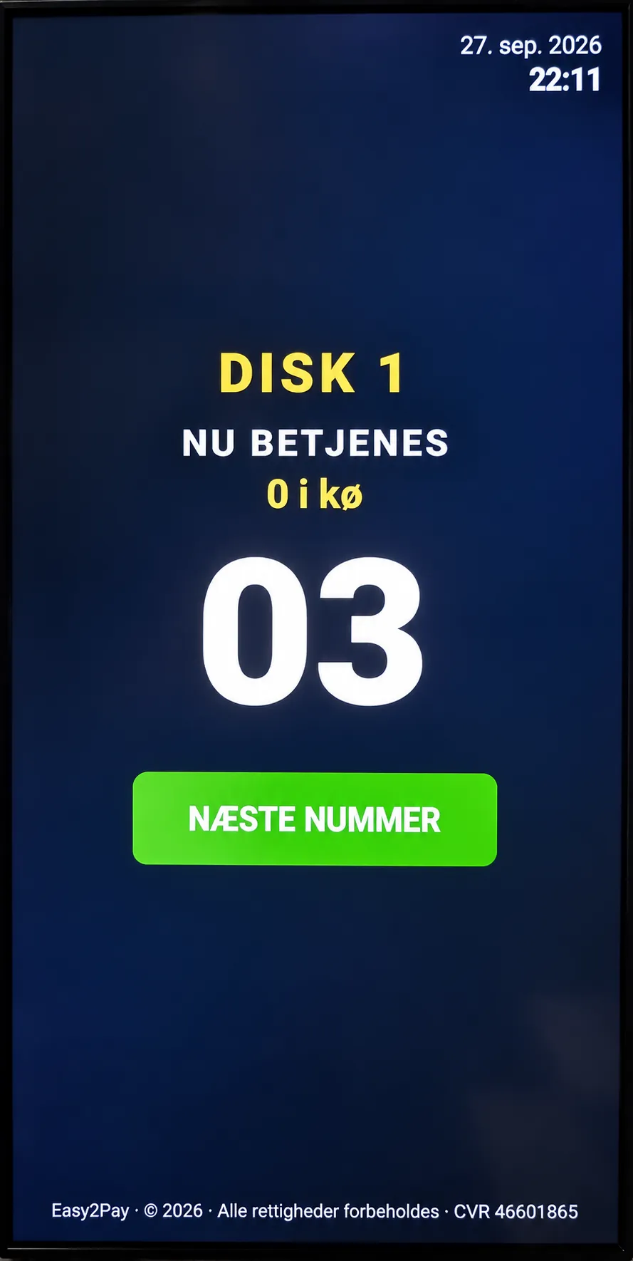Easy2Pay ekspedientskærm til styring af kønummer