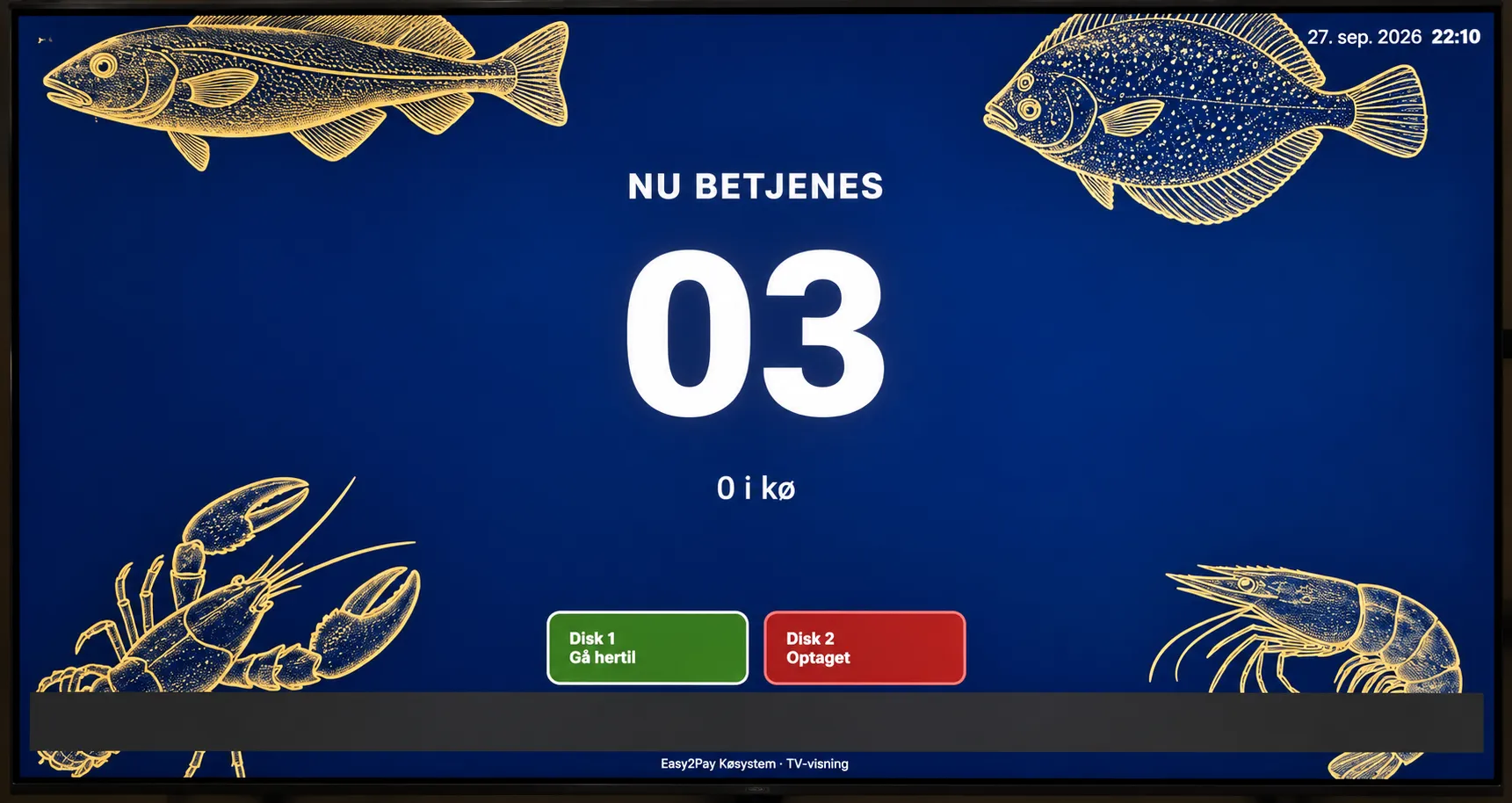 Easy2Pay infoskærm TV med kønummer og lysavis